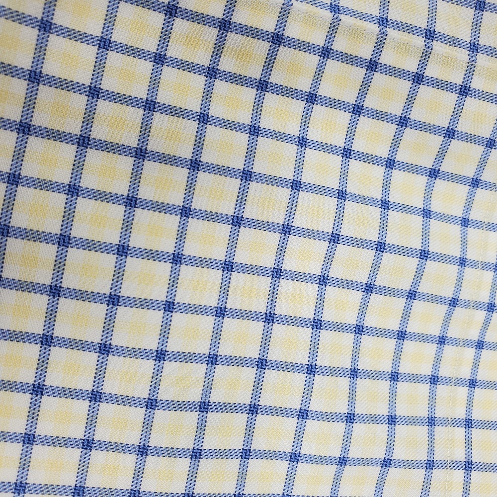 HATHAWAY Men's Size Large Non-Iron Yellow Blue Check Button Down *Read* - Picture 6 of 12